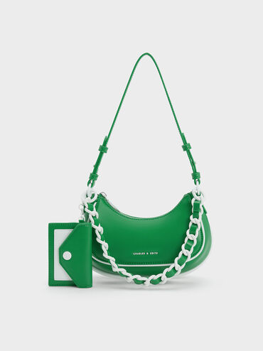 Alouette Curved Shoulder Bag, Green, hi-res