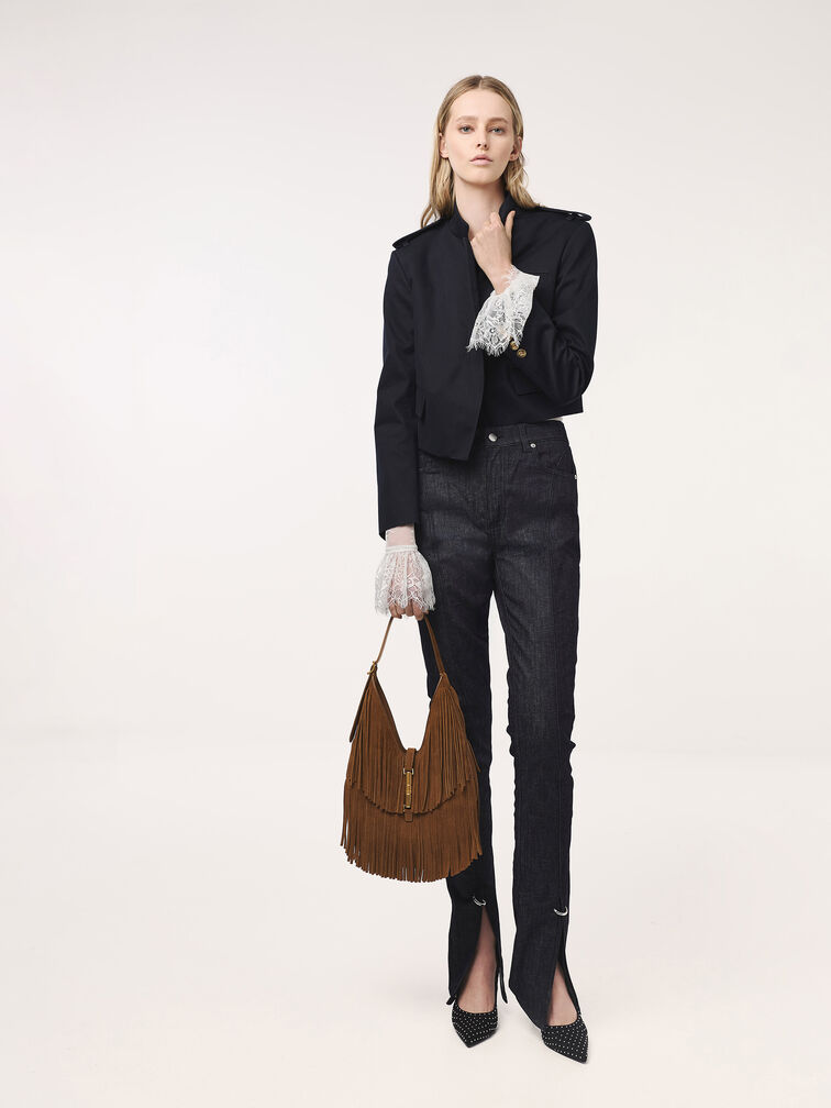 Cesia Recycled Suede Fringed Hobo Bag, Sienna Brown, hi-res