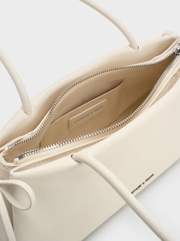 Hazel Bow Elongated Shoulder Bag, Cream, hi-res