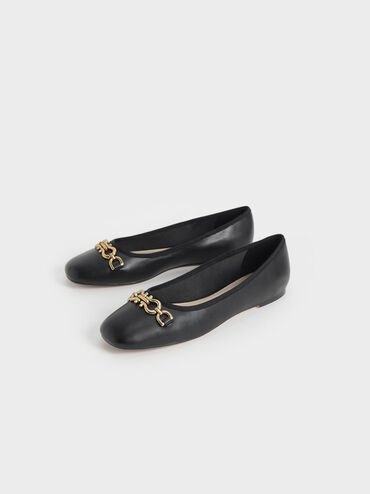 Chain Link Ballerina Flats, Black, hi-res