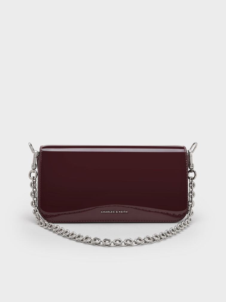 Patent Chain-Handle Shoulder Bag, Burgundy, hi-res
