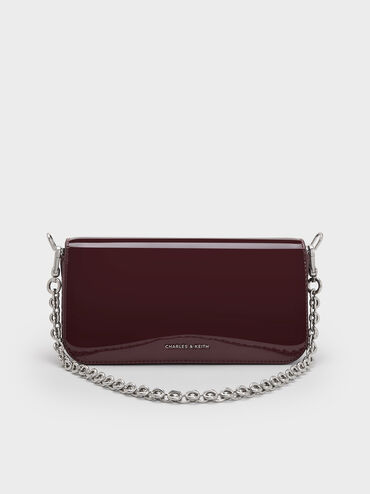Patent Chain-Handle Shoulder Bag, Burgundy, hi-res