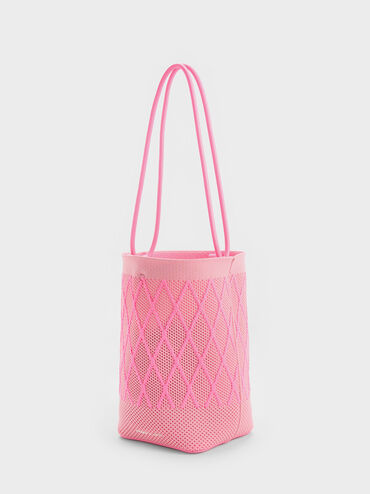 Genoa Knitted Drawstring Bag, Pink, hi-res