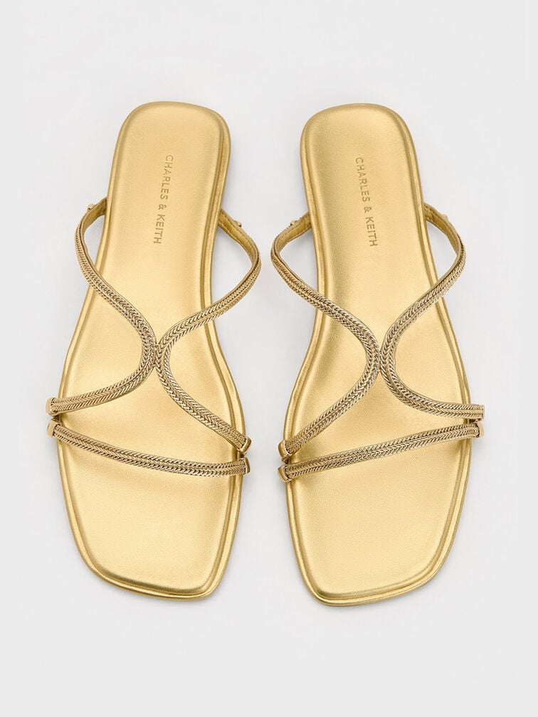 Metallic Braided Strappy Sandals, Gold, hi-res