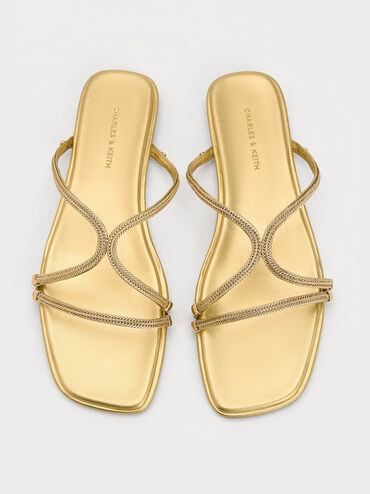 Metallic Braided Strappy Sandals, Gold, hi-res