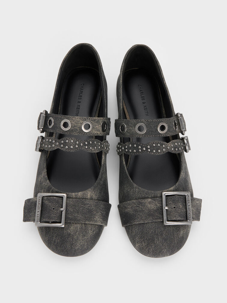 Aether Grommet Studded Mary Jane Flats, Dark Grey, hi-res