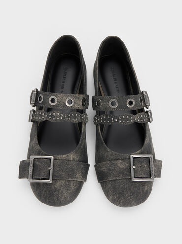 Aether Grommet Studded Mary Jane Flats, Dark Grey, hi-res