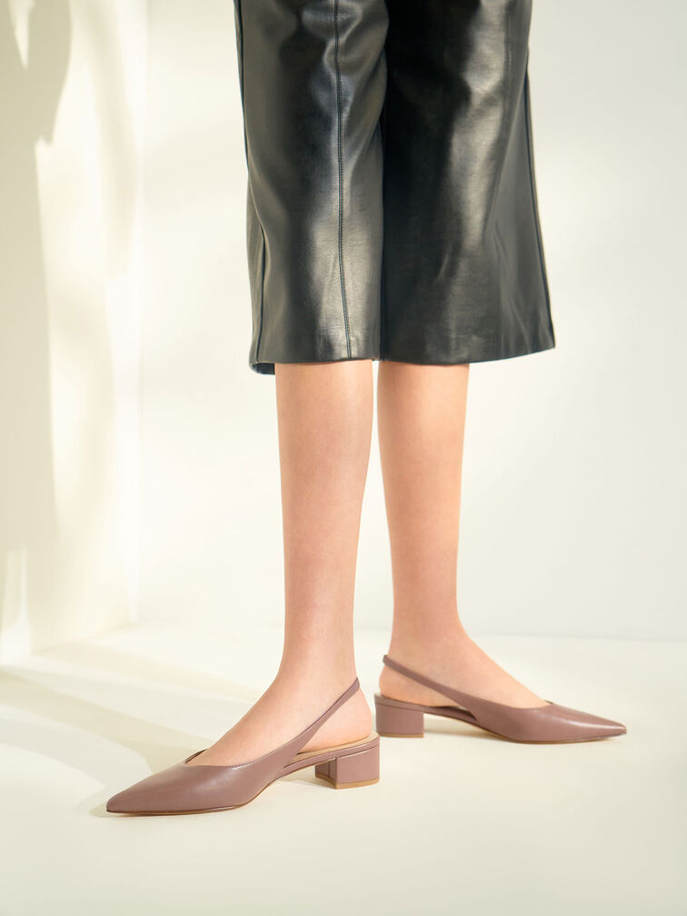 Pointed Toe Slingback Pumps, Mauve, hi-res