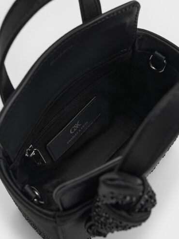 Mini Albany Leather Crystal-Embellished Knot-Bow Bag, Black, hi-res