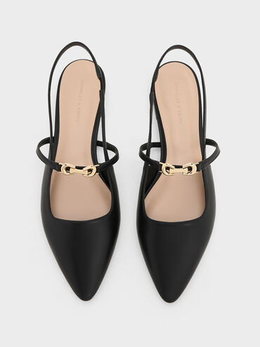 Trifina Metallic-Accent Pointed-Toe Slingback Flats, Black, hi-res