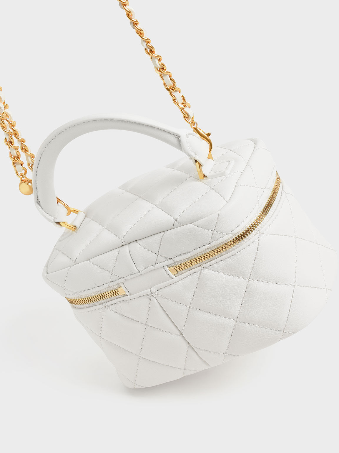 Quilted Two-Way Zip Mini Bag, White, hi-res
