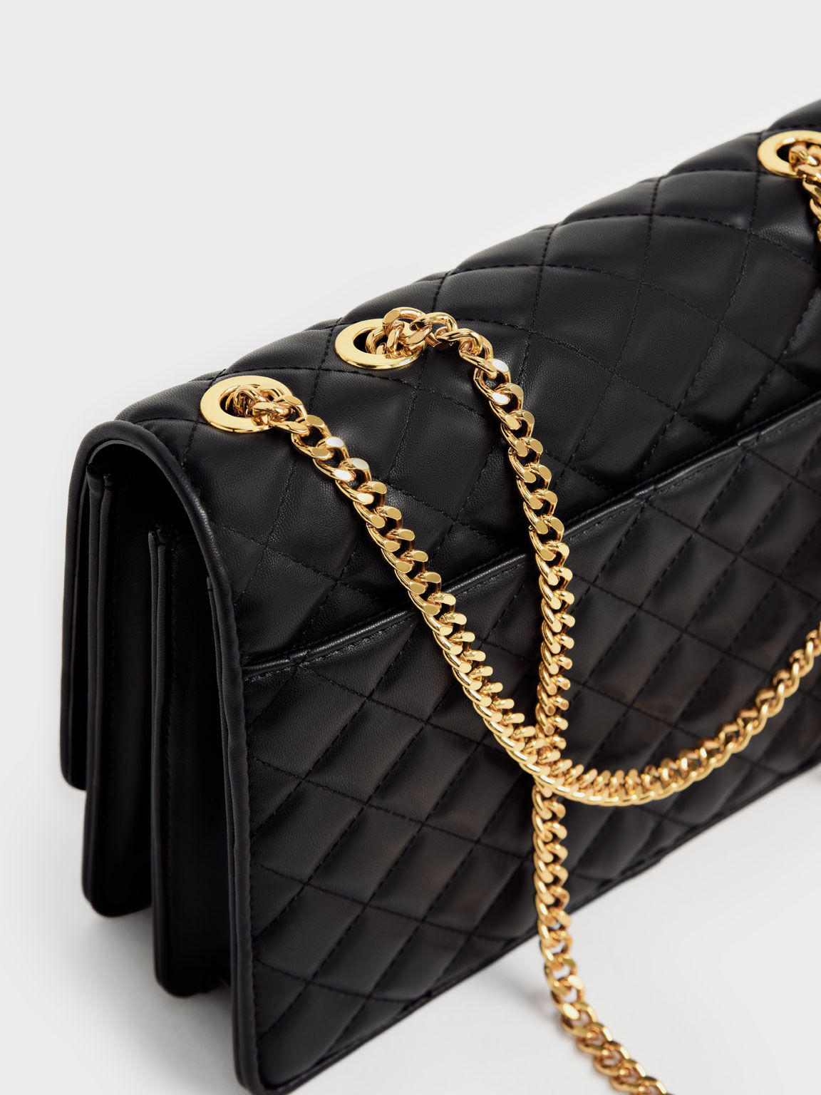 Black Double Chain Handle Quilted Bag CHARLES KEITH IN