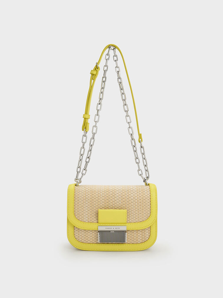 Charlot Raffia Chain Strap Bag, Yellow, hi-res