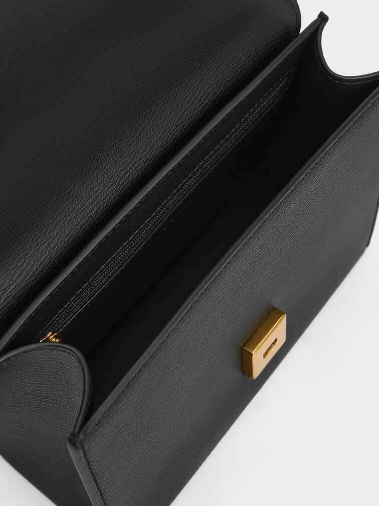 Black Front Flap Chain Handle Crossbody Bag CHARLES & KEITH IN