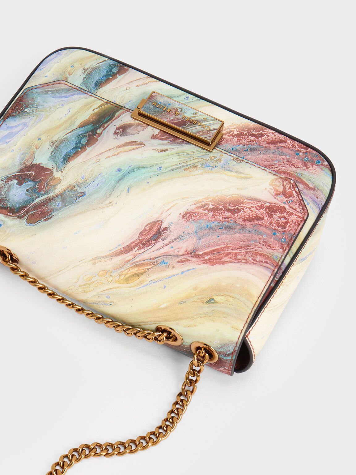CHARLES & KEITH multi バック Multicoloured Swirl-Print Push Lock Chain Handle Bag - Multi