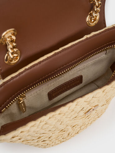 Shalia Raffia Chain-Strap Crossbody Bag, Natural Raffia, hi-res