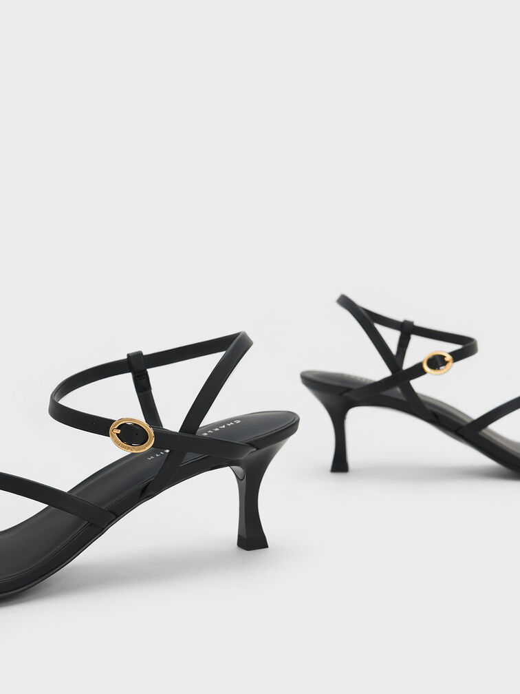 Pearl Embellished Strappy Sandals, Black, hi-res