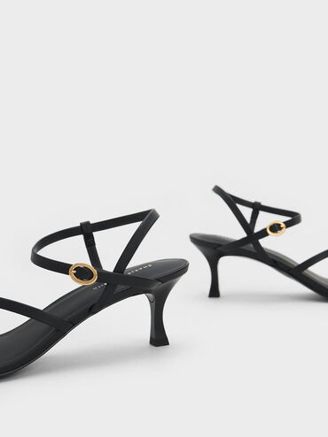 Pearl Embellished Strappy Sandals, Black, hi-res