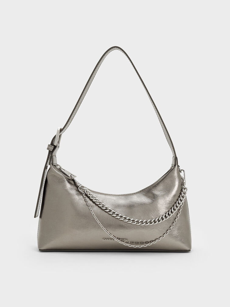 Atwood Chain-Embellished Shoulder Bag, Pewter, hi-res