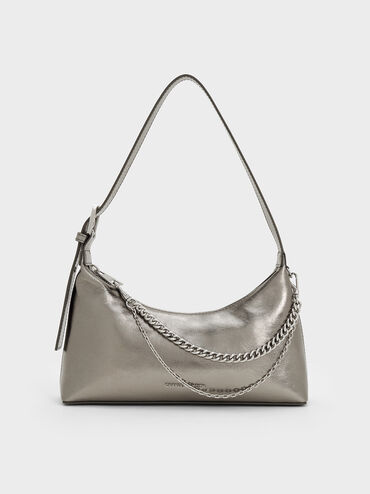 Atwood Chain-Embellished Shoulder Bag, Pewter, hi-res