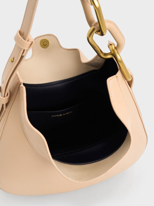 Kora Metallic-Accent Moon Bag, Beige, hi-res