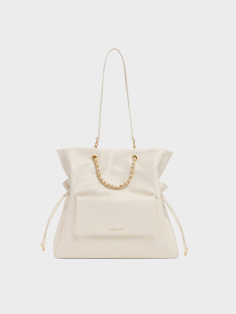 Duo Quilted Drawstring Two-Way Backpack, Cream, hi-res