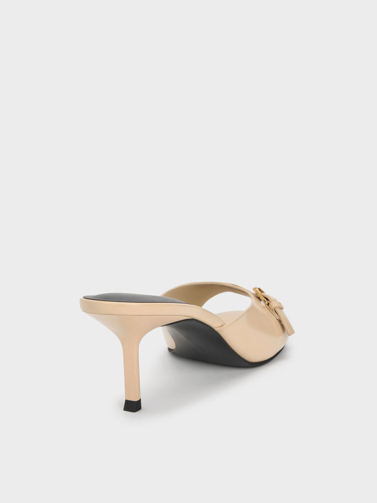 Buckled-Strap Heeled Mules, Beige, hi-res