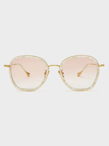 Twisted Metallic Butterfly Sunglasses, Cream, hi-res