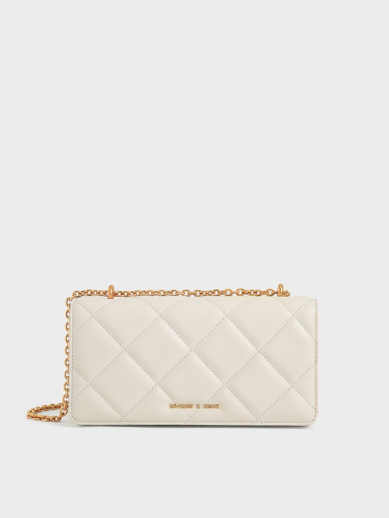 Paffuto Quilted Chain-Handle Long Wallet, Cream, hi-res