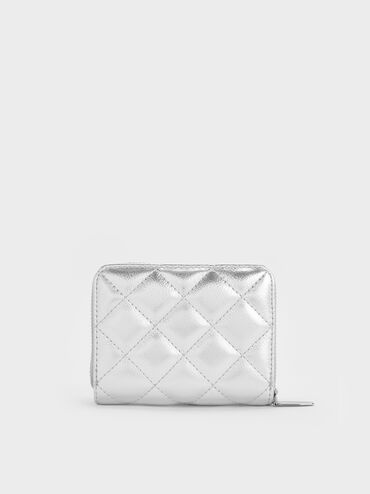 Alva Metallic Quilted Zip-Around Wallet, Silver, hi-res