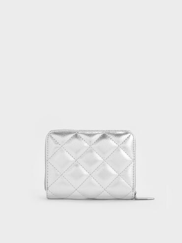 Alva Metallic Quilted Zip-Around Wallet, Silver, hi-res