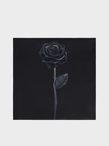 Philomena Rose-Motif Half-Moon Crossbody Bag, Noir, hi-res