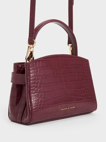 Aubrielle Croc-Effect Top Handle Bag, Burgundy, hi-res