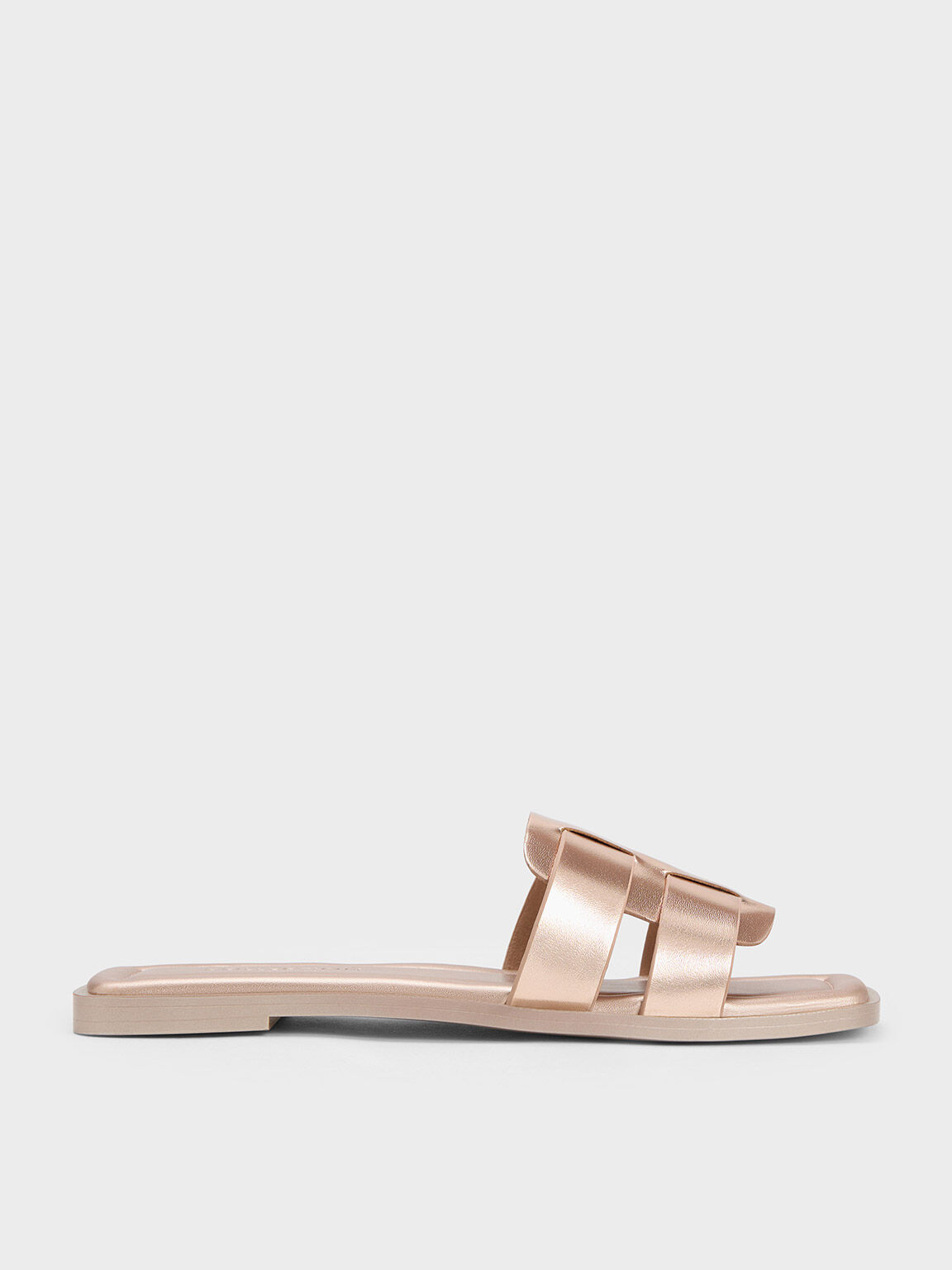 Interwoven Metallic Leather Slide Sandals, Rose Gold, hi-res