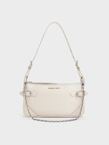 Antonella Chain-Strap Side-Buckle Crossbody Bag, Cream, hi-res