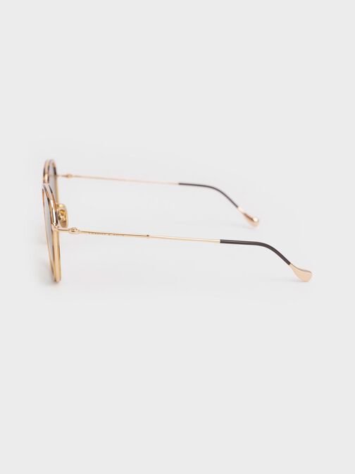 Recycled Acetate Wire-Frame Sunglasses, Brown, hi-res
