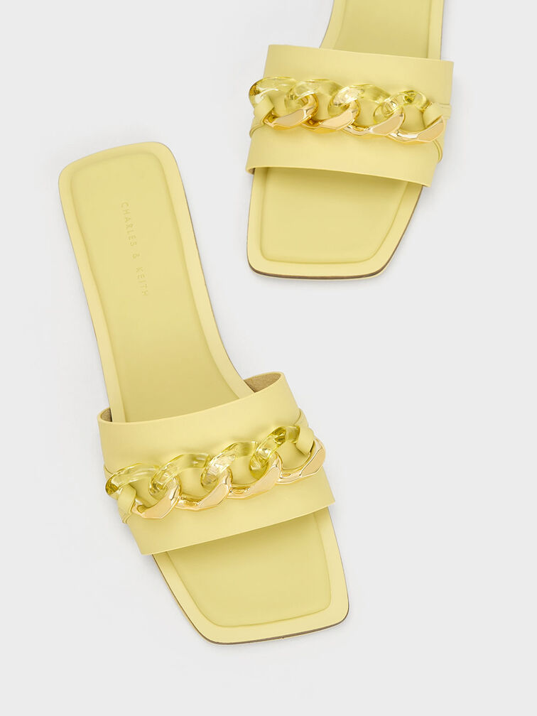 Chunky Chain-Link Slide Sandals, Yellow, hi-res