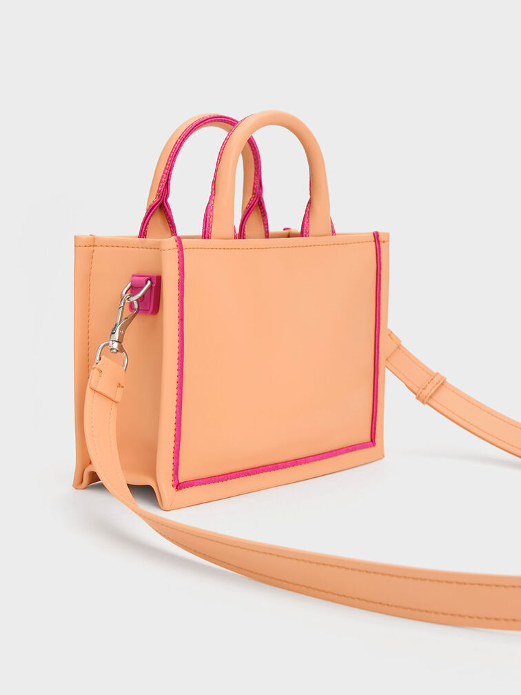 Mini Jump Contrast-Trim Tote Bag, Orange, hi-res