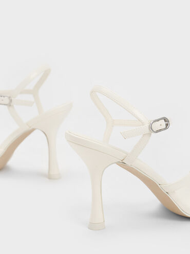 Toe-Loop Flare Heel Sandals, White, hi-res