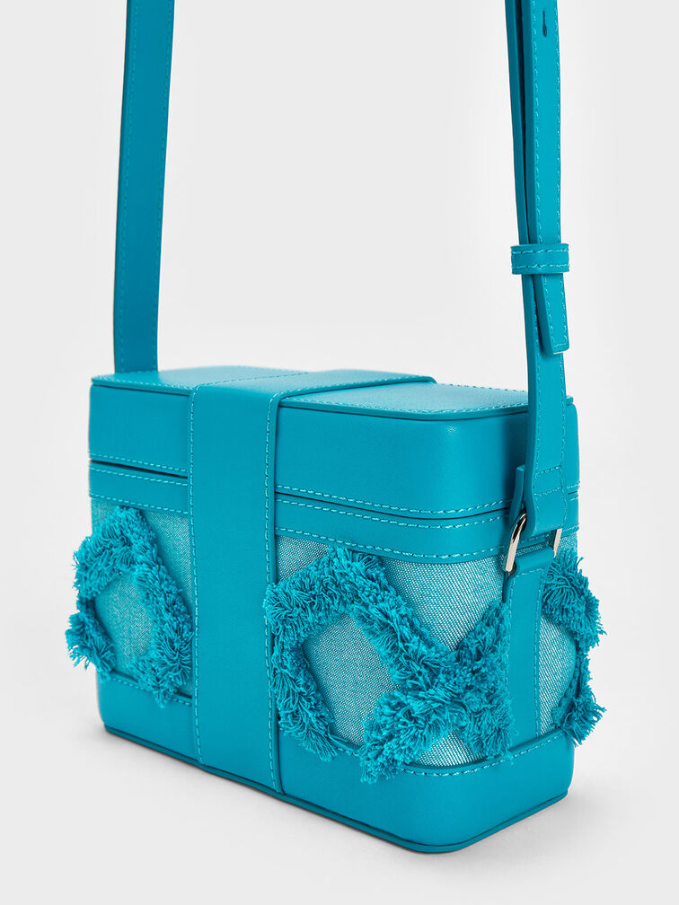 Bronte Frayed Denim Boxy Crossbody Bag, Blue, hi-res