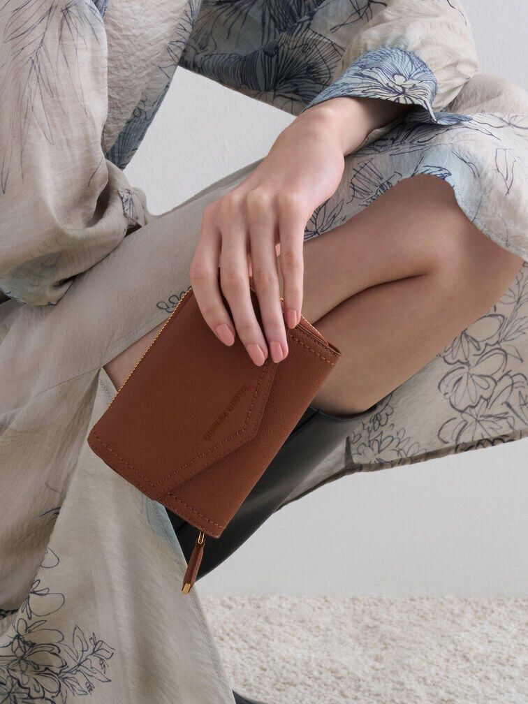 Stitch Trim Envelope Wallet, Chocolate, hi-res