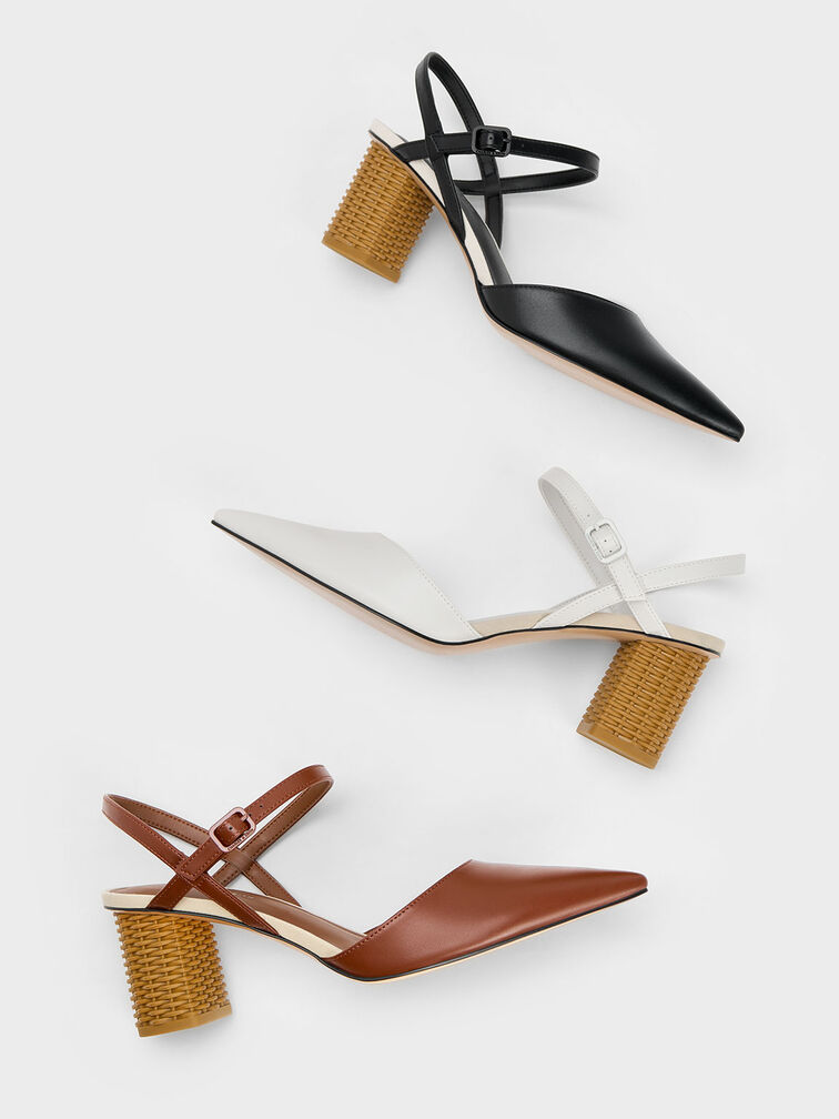 Rattan Block Heel Pumps, Cognac, hi-res