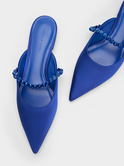 Flores Recycled Polyester Gem-Strap Flat Mules, Blue, hi-res