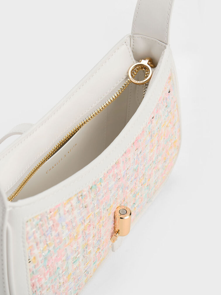 Cesia Metallic Accent Tweed Shoulder Bag, White, hi-res