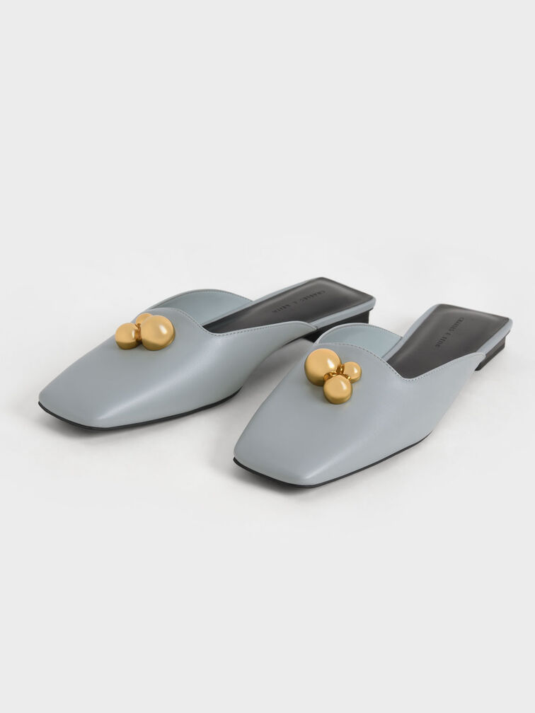 Metallic Accent Square-Toe Mules, Light Blue, hi-res