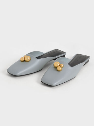 Metallic Accent Square-Toe Mules, Light Blue, hi-res
