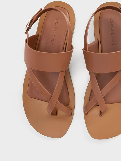 Toe-Ring Crossover-Strap Sandals, Cognac, hi-res