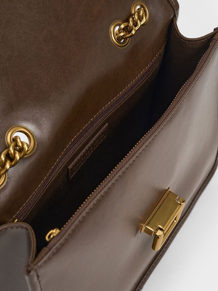 Neva Chain-Strap Shoulder Bag, Dark Brown, hi-res