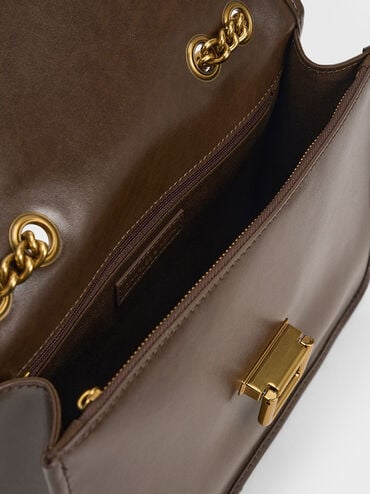 Neva Chain-Strap Shoulder Bag, Dark Brown, hi-res