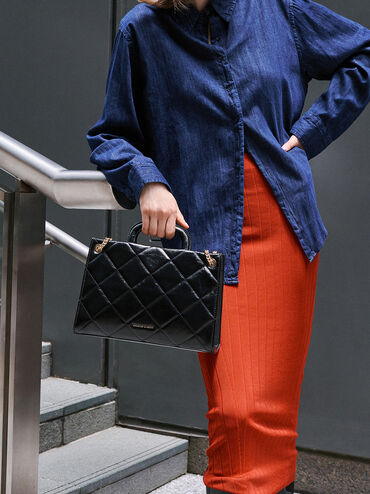 Apfra Quilted Chain-Handle Bag, Black, hi-res